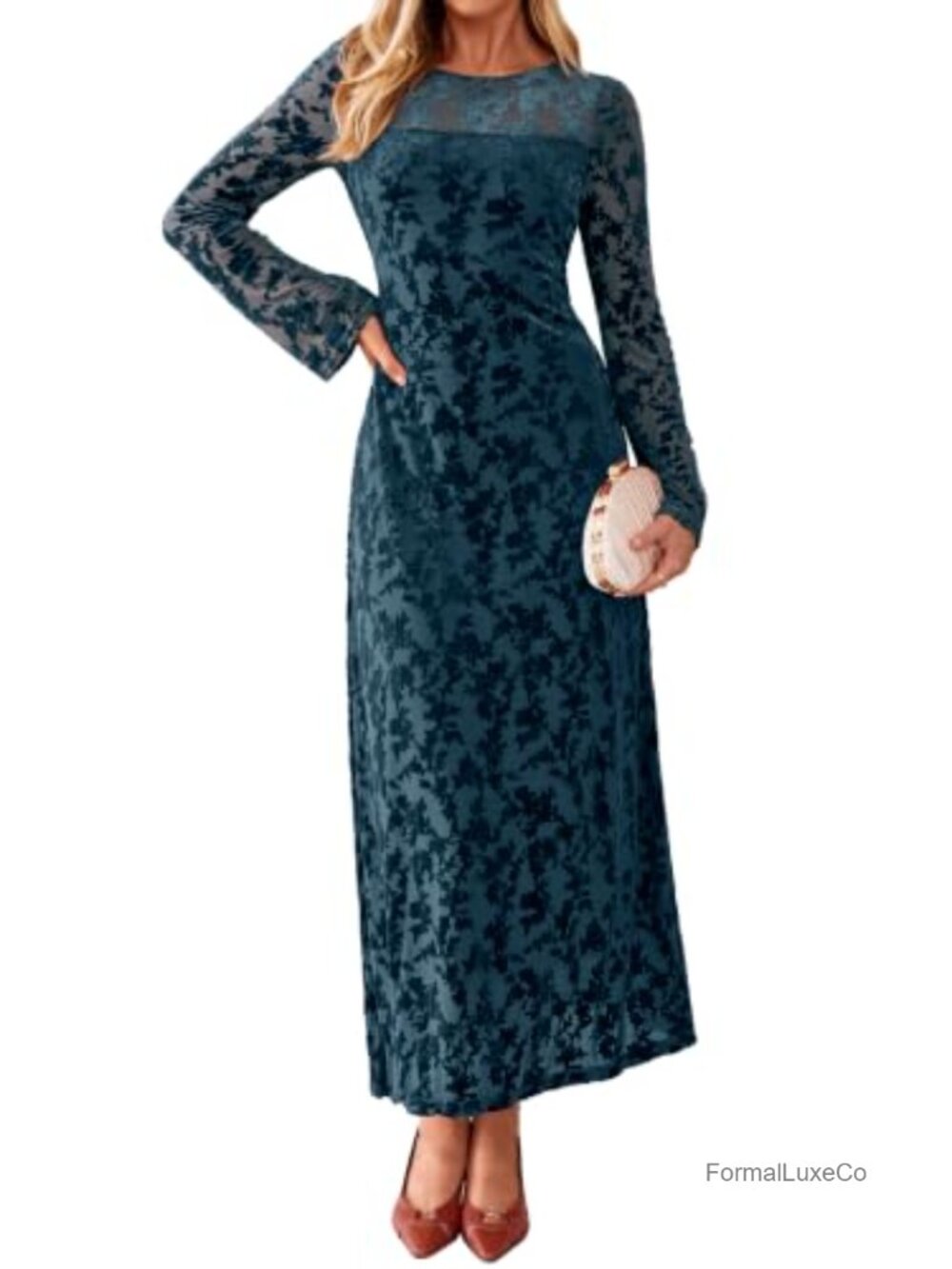 Womens Velvet Long Sleeve Maxi Dress Formal Wedding Guest